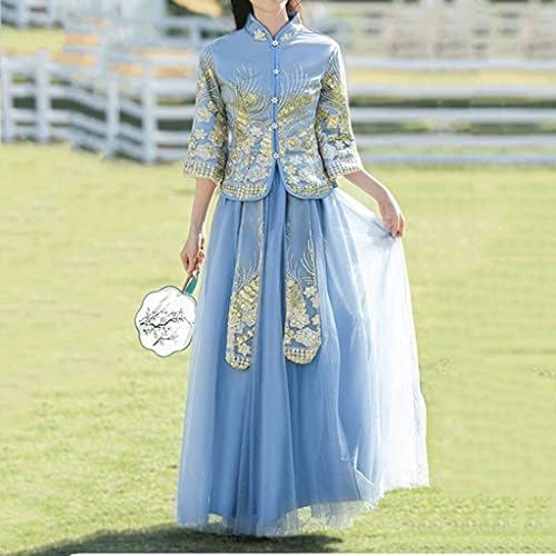 فستان وصيفة العروس الصيني من سي جيه اتش ار جي بي – واي كيو اتش بي ، فستان زفاف للعروس على الطراز الصيني زيوه شيونغسام مجموعة فستان وصيفة العروس (اللون: ازرق 2 ، المقاس: S)