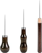CONJURAIDE Pack of 3 awl, tingling needle, awl with wooden handle, leather tool, sewing punch, wooden punch, leather needle, hole punch for sewing awl, hand tool, leather processing