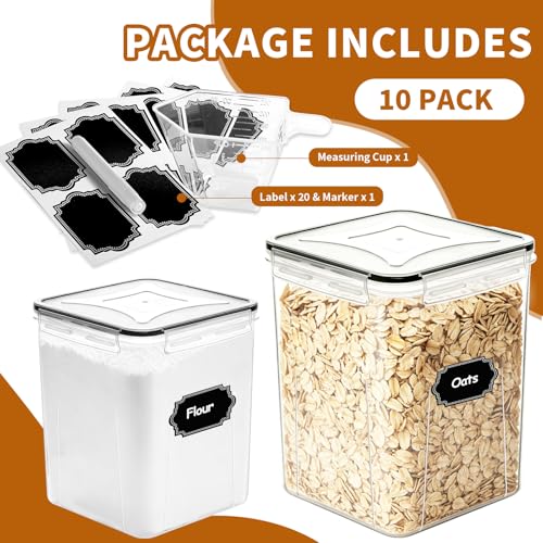 Flour Sugar Storage Containers, 10 Pack Large Airtight Food Storage Containers with Lids for Kitchen Pantry Organization and Storage, BPA Free Plastic Canisters Sets for Cereal, Rice and Baking - Image 4
