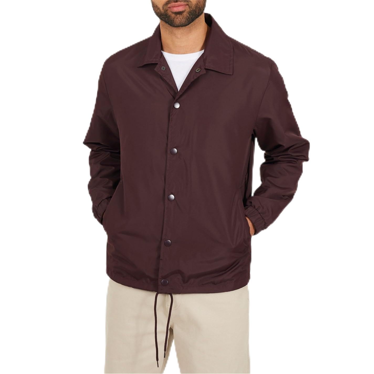 BRAVE SOUL Mens Light Weight Coach Jacket Long Sleeve Burgundy XL