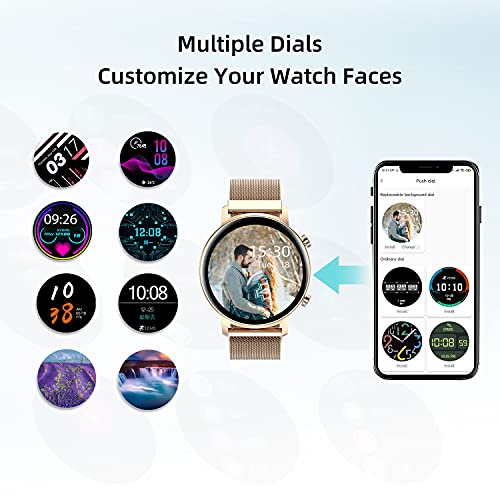 Smart Watches for Women, Smartwatch for Android Phones and iOS Waterproof Ladies Fitness Tracker with Full Touch Screen Heart Rate Sleep Monitor Pedometer Calorie Personalized Watch Faces - Thumbnail 2