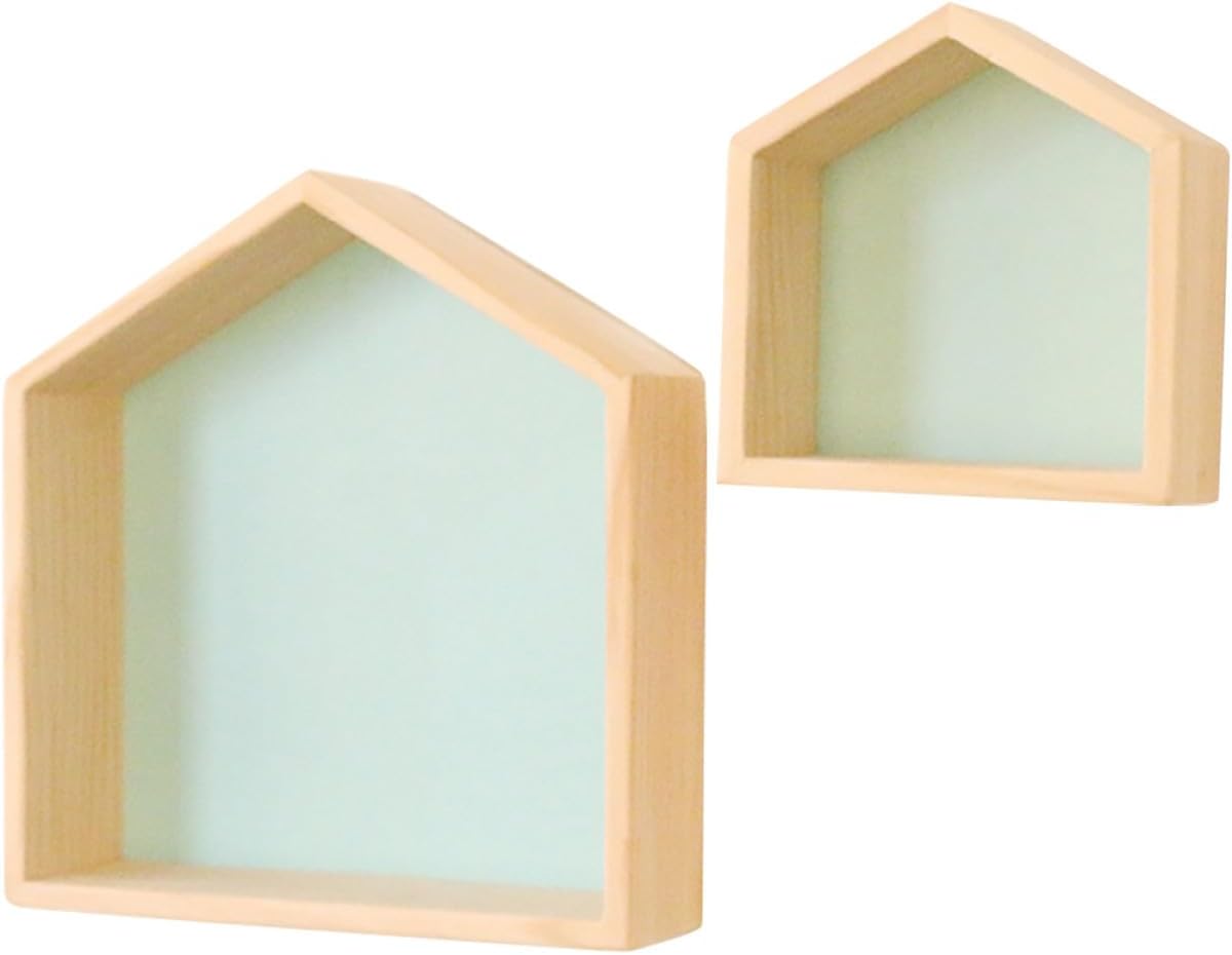 NUOBESTY House Shape Display Shelf 2pcs Wood Wall Shelves for Storage