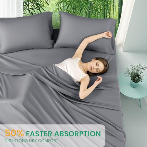 SONORO KATE 100% Viscose Derived from Bamboo_Sheets Cal King Size, Ultra Breathable & Cooling Bed Sheets for Hot Sleepers, Hotel Luxury Silky Bedding Sheets, 16" Deep Pocket - 4PC (Grey,Cal King)