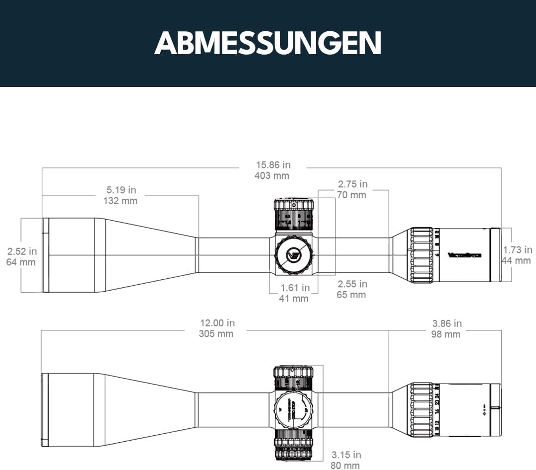Detailed riflescope dimension diagram
