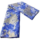 Latest White Brocade Jacquard Tissue Lace Fabric Organza Embroidery French Tulle Lace Fabric 5Yards Gild Lace Fabric African for Party Dress Sewing (Blue)