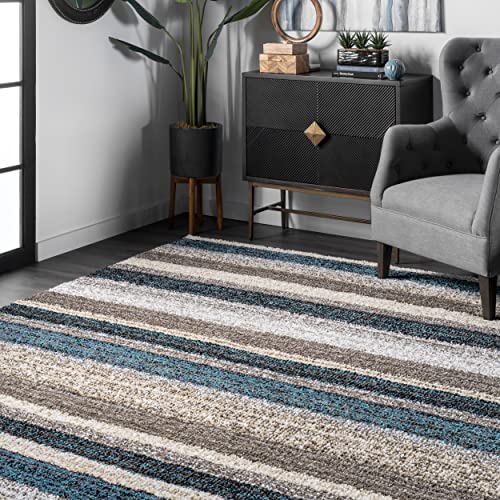 Nuloom Drey Striped Shag Area Rug, 5' Round, Blue Multi #TOP7