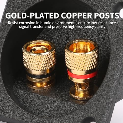 2.2 Inch Square Screw-Type Speaker Box Terminal Cup,2-Way Speaker Terminal with Gold Plated Binding Posts,Bare Wire and Banana Plug Connection,1 Pack