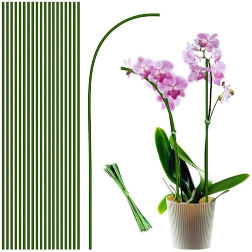 Image of HASTHIP 20Pcs Plant Supports Flexible Plant Climbing Stakes Plant Support Rods Training Wires for Plants Bendable Poles 16 inch Bendable Metal Wire Plant Stakes with Twist Ties