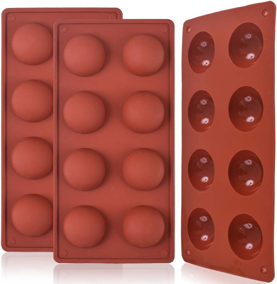 Newk 8 Holes Half Sphere Silicone Mold, 3 Packs 8-Cavity Half Sphere Mold for Making Chocolate Bomb, Cakes, Jelly, Pudding, Dome Mousse