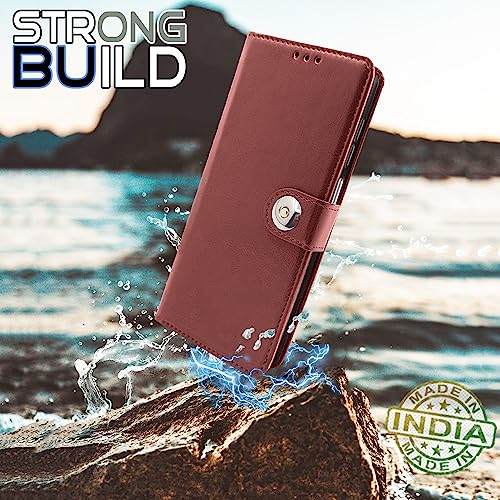 Image of Pikkme Samsung Galaxy F54 / M54 5G Flip Cover Leather Finish | Inside TPU with Card Pockets | Wallet Stand and Shock Proof | Complete Protection Button Flip Case (Brown)