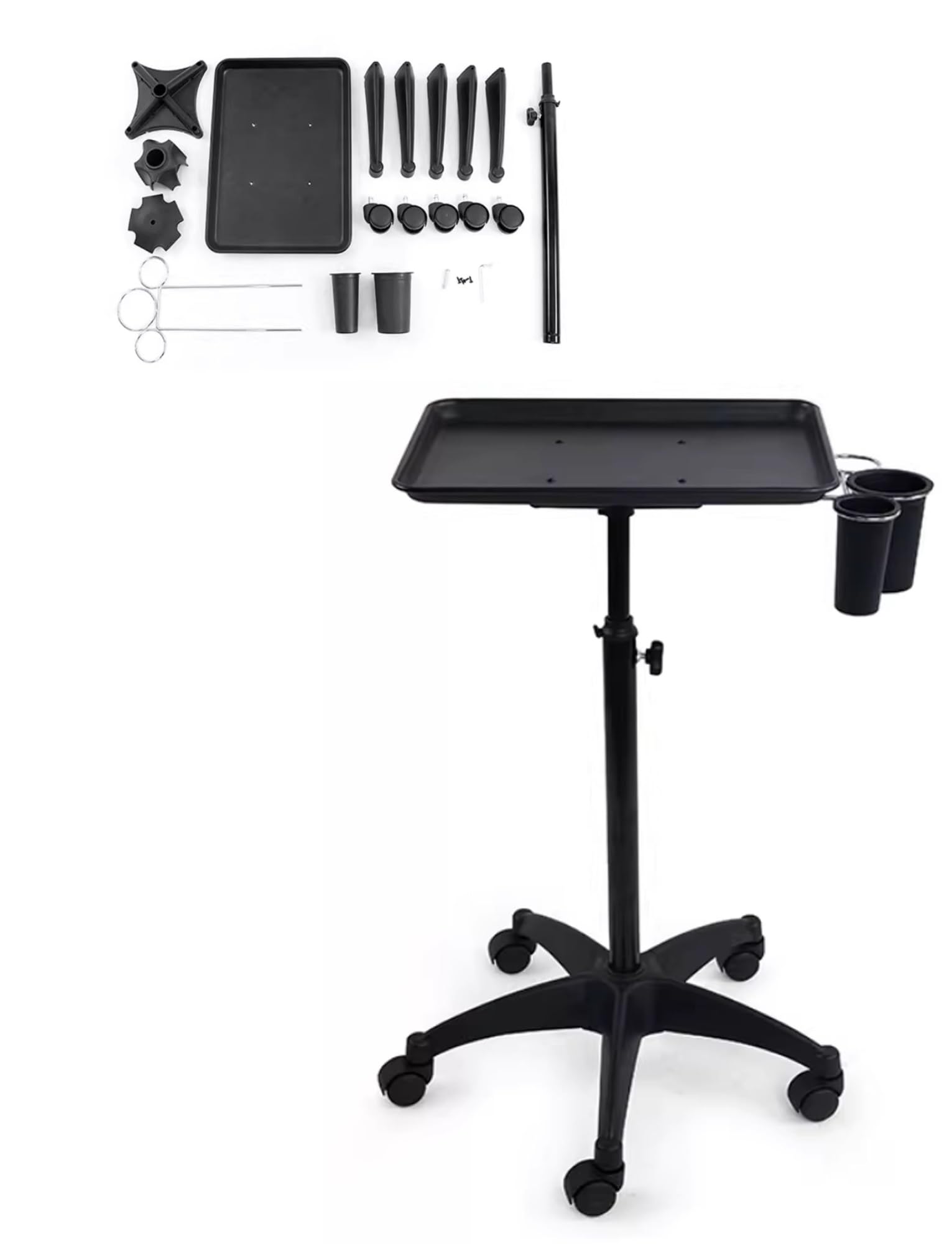 LJYKBFL Salon Tray,Adjustable Salon Tray Rolling Cart, Steel Tattoo Trolley for Hair Stylist, Mobile Utility Station for Spa & Clinic, Professional Tool Cart