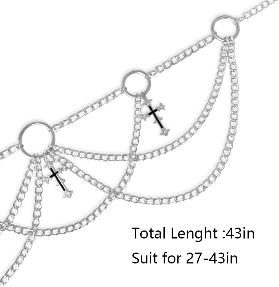 Cross Waist Chain Belt - Punk Gothic Crossover Body Belly Chains Tassel for Women Girl (Silver) (cross3) (Cross 2)