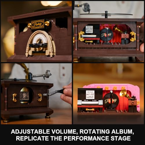PANTASY Vintage Gramophone Building Block Set Retro Music Player Model Kit A Musical Nostalgia Masterpiece Realistic Turntable & Rotating Photo Album - Image 3
