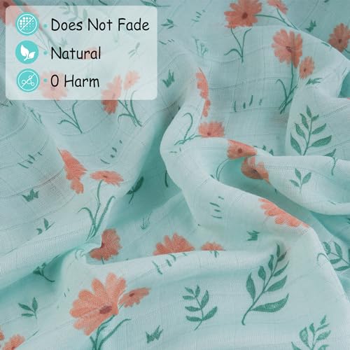 Image of Viviland Muslin Swaddle Blankets, Breathable and Skin-Friendly Baby Receiving Blankets, 4-Pack Plants, 47 x 47 inches