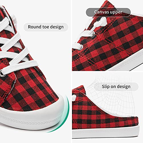 Tuopin Women's Slip On Shoes For Women Canvas Shoes Casual Mules Sneaker Fashion Backless Sneakers(Black And Red Plaid.us8) #TOP2