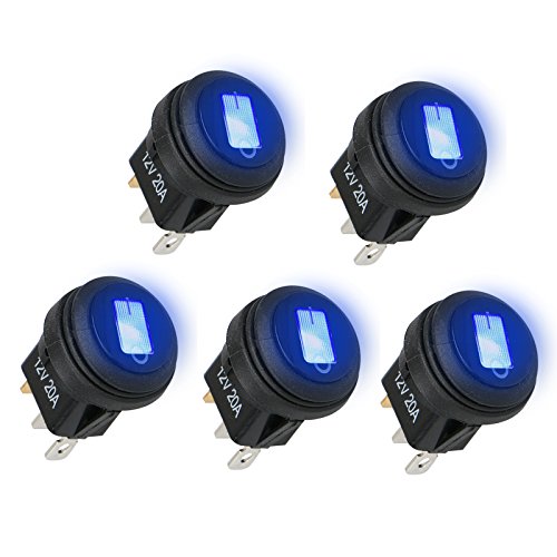 Linkstyle 5PCS Car Truck RV Rocker Interruptor de Palanca Redonda LED Control de Encendido/Apagado Impermeable LED Azul Encendido/Apagado Interruptor de balancín Marino para Barcos 12V 20 Amp 3 Pines