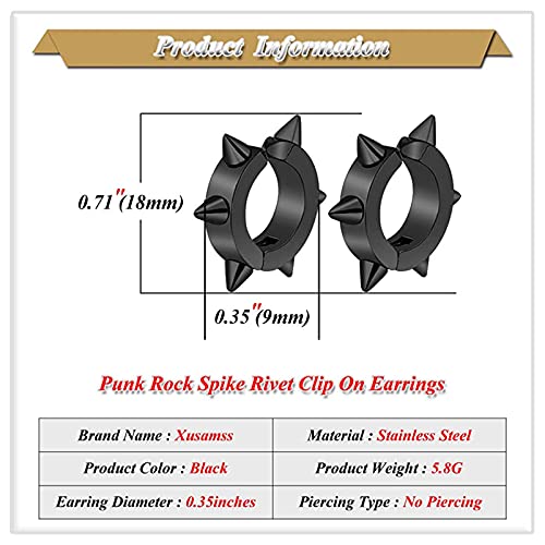 Xusamss Punk Jewelry Stainless Steel Spike Rivet Ear Clip Earrings #TOP1