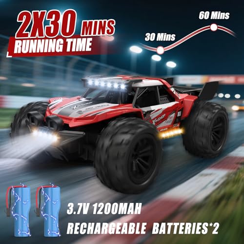 Scientoy Remote Control Car, 30+KPH High Speed 4WD RC Cars, 2.4GHz Monster Truck Toys for Boys Age 6-8-12, 1:18 RC Truck with 2 Rechargeable Batteries & LED Lights, Birthday Gifts for Adults Kids - Thumbnail 5