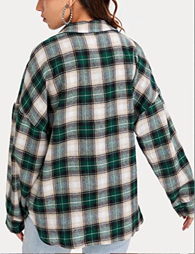 Womens Classic Plaid Shirt Long Sleeve Cotton Button Down Up Shirts Stylish Oversized Loose Fit Blouse V Neck Tops3
