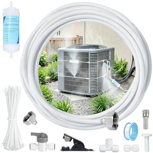 Air Conditioner Evaporative Cooling Kit AC Condenser Misting System with Water Filter and Pipe Cutter Air Conditioner Cooler System for Hot Climate & Sun-Exposed AC Units
