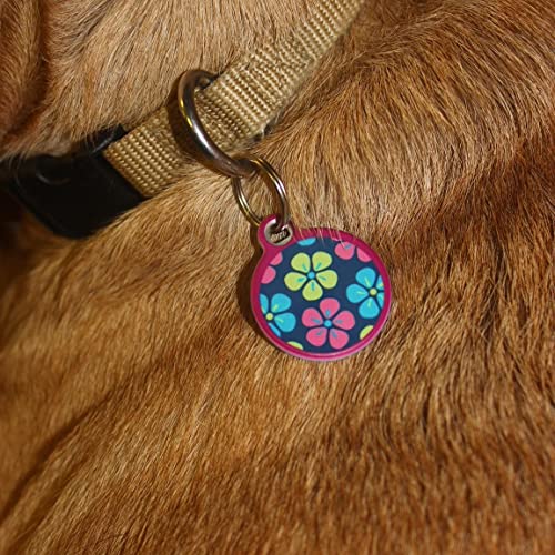 Dog Tag Art Flower Power Lupine Pattern Personalized Pet Id Tag For Dogs And Cats, Silent Polymer Coated Stainless Steel Nametag With Customized Identification Information - Small .875" Diameter #TOP3
