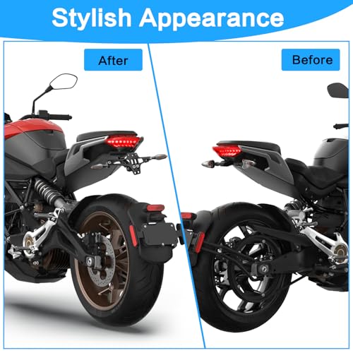 RIDLOG Motorcycle License Plate Bracket with 2 Turn Signals Lights Adjustable Motorcycle License Plate Holder CNC Aluminum Motorcycle Fender Eliminator Kit With LED Light (Black)