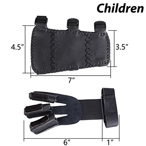 XTACER (Leather Finger Protector & Arm Guard 3-Strap Ventilated Finish Arm Guard with Three Fingers Design Archery Finger Protector Black - Leather (for Children) - Thumbnail 3
