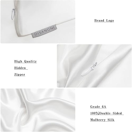Miniatura 5 de DISANGNI Funda de almohada de seda de morera 100% natural para cabello y piel con cremallera oculta 22 Momme ambos lados funda de almohada de seda