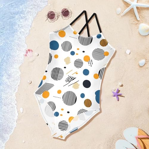 Blue Orange Circle Dots Girls One Piece Swimsuits Summer Quick Dry Beach Bathing Suit3