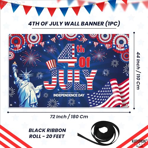 Image of KatchOn, XtraLarge 4th of July Banner- 72x44 Inch | Fourth of July Backdrop for Independence Day Decor | Patriotic Decorations | Memorial Day Decorations | 4th of July Decorations