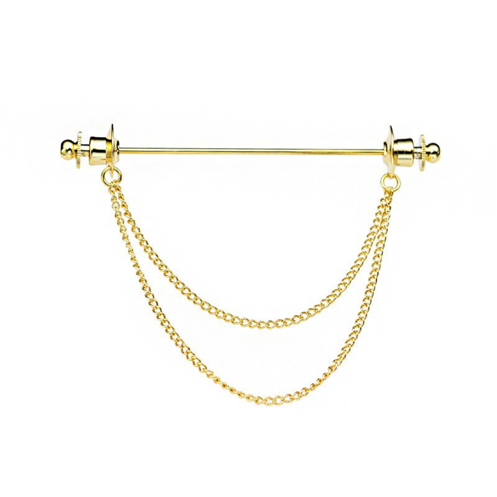 Chain Lapel Pin Collar Bar Tassel Brooch Classic Ball Head Brass Shirt Collar Bar Tie Pins for Men Wedding Business