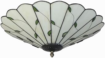 16 Inch Tiffany Style Green Leaf Glass Ceiling Light Fixture Kitchen Light Fixtures Classical Lamp Flush Mount Ceiling Light LED Chandelier (Green Leaf B)