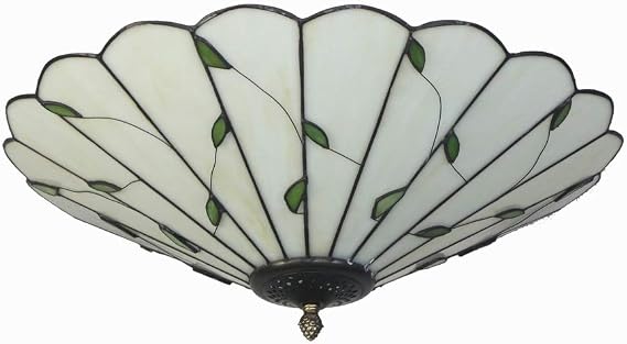 16 Inch Tiffany Style Green Leaf Glass Ceiling Light Fixture Kitchen Light Fixtures Classical Lamp Flush Mount Ceiling Light LED Chandelier (Green Leaf B)