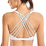 CRZ YOGA Strappy Sports Bras for Women - Criss Cross Back Sexy Wireless Padded Yoga Bra Cute Workout A02-White Large