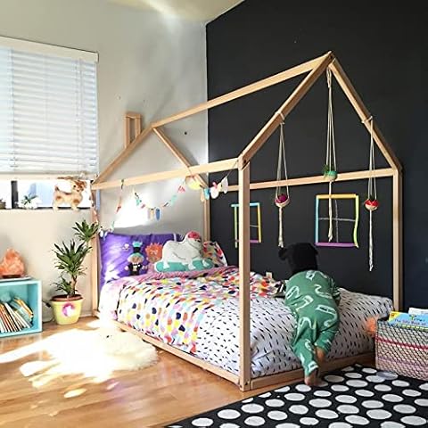 House bed floor bed Montessori bed wood bed (190x90cm), House shaped bed, Montessori floor bed, House bed frame Cover