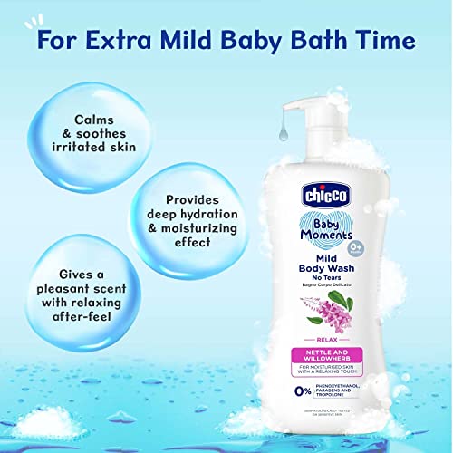 Image of Chicco Baby Moments Mild Body Wash Relax, New Advanced Formula with Natural Ingredients, No Tears & Soap-Free, Mild formula for Baby's Body & Face Wash, No Phenoxyethanol and Parabens (200ml)