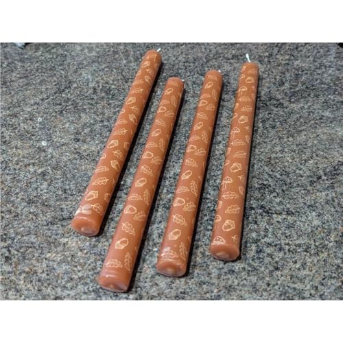 Pack of 4 Brown Wax Mushroom Decal Dinner Candles 8 Hrs Time with Autumn Leaves Design Unscented