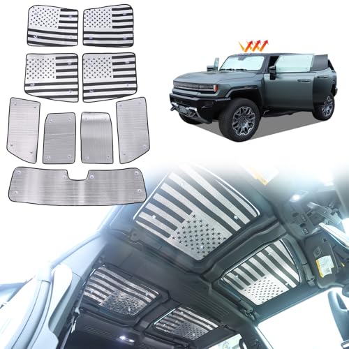 for Hummer EV Accessories 9 Piece Sunshade Roof 1 Piece Front Windshield Sunshade 4 Piece Interior Door Window Sun Shades Fits 2024 and up Compatible with Hummer EV Sunshade Windshield and Sunroof