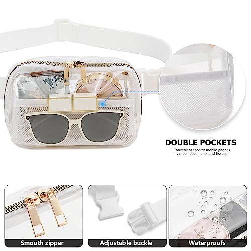Image of Clear Fanny Pack Stadium Approved Belt Bag, Clear Purse for Stadium Events | Adjustable Strap Water-resistant Waist bag Clear Purse for Travel Workout Running Hiking(White)