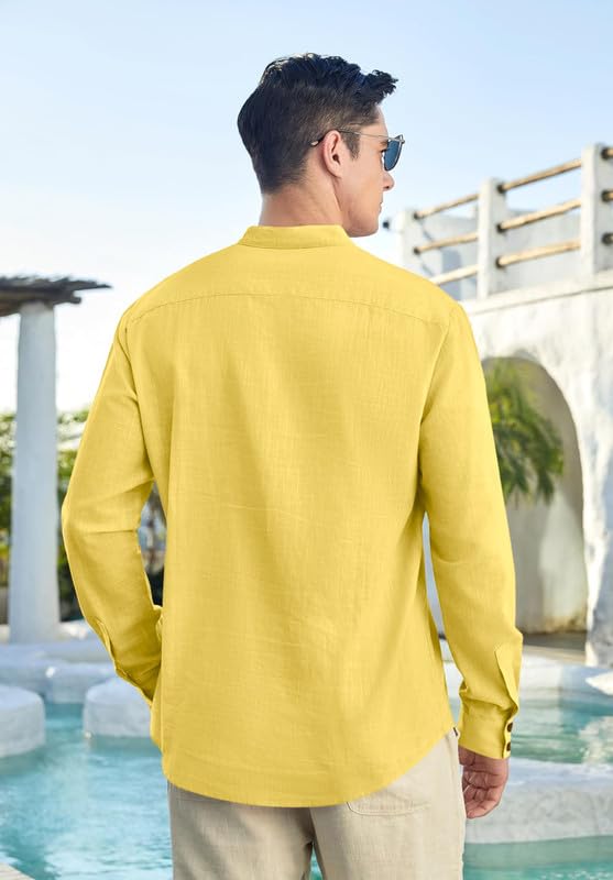 Image of Macsivo Cotton Blend Solid Casual Short Kurta for Men Long Sleeve Mandarin Collar Stylish Shirt Kurta for Men
