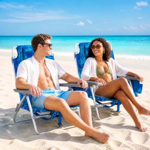 Image of Tangkula Set of 2 Backpack Beach Chair for Camping Beach Picnic | 5-Position Adjustable Backrest | Foldable, Lightweight & Portable | Cooler Bag, 2 Cup Holders, Towel Bar, Backpack Straps