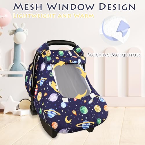 Image of Baby Carseat Cover Winter, Pea Pod Infant Car Seat Covers Canopy for Newborn with 2 Layers Windows of Breathable Mesh /Fabric, Lightweight Polyester /Minky Dot Backing, Snug Fit Most Baby Car Seat