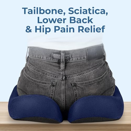 Image of 5 STARS UNITED Seat Cushion - Memory Foam Chair Cushion for Tailbone Pain Relief - Ergonomic Support for Coccyx, Sciatica & Butt - Office, Desk & Gaming Chair, Car Seat, Wheelchair, Blue Mesh