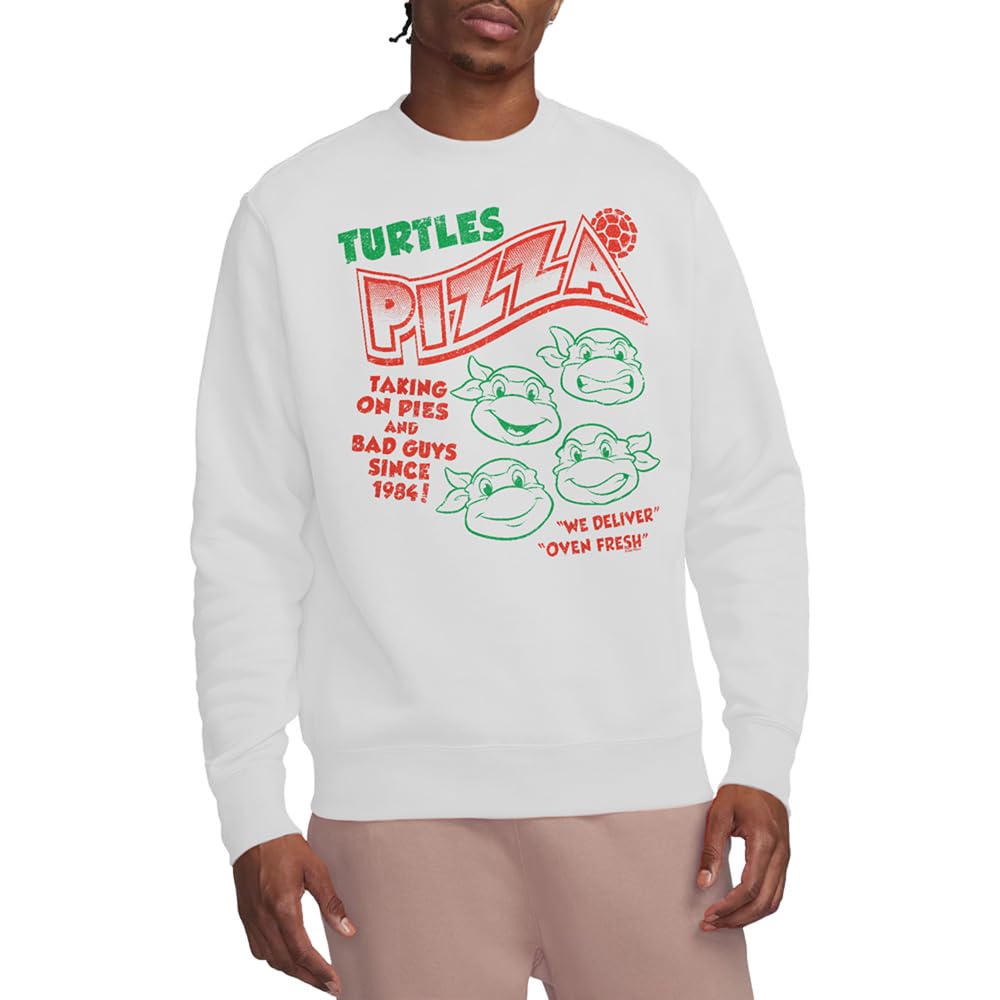Tmnt Turtles Pizza Crew Sweatshirt, White, Small