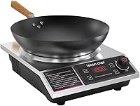 LeconChef 1800W Induction Cooker with 14" Carbon Steel Wok - 11 Power Levels, 24Hr Timer, Portable Electric Burner for RV & Kitchen