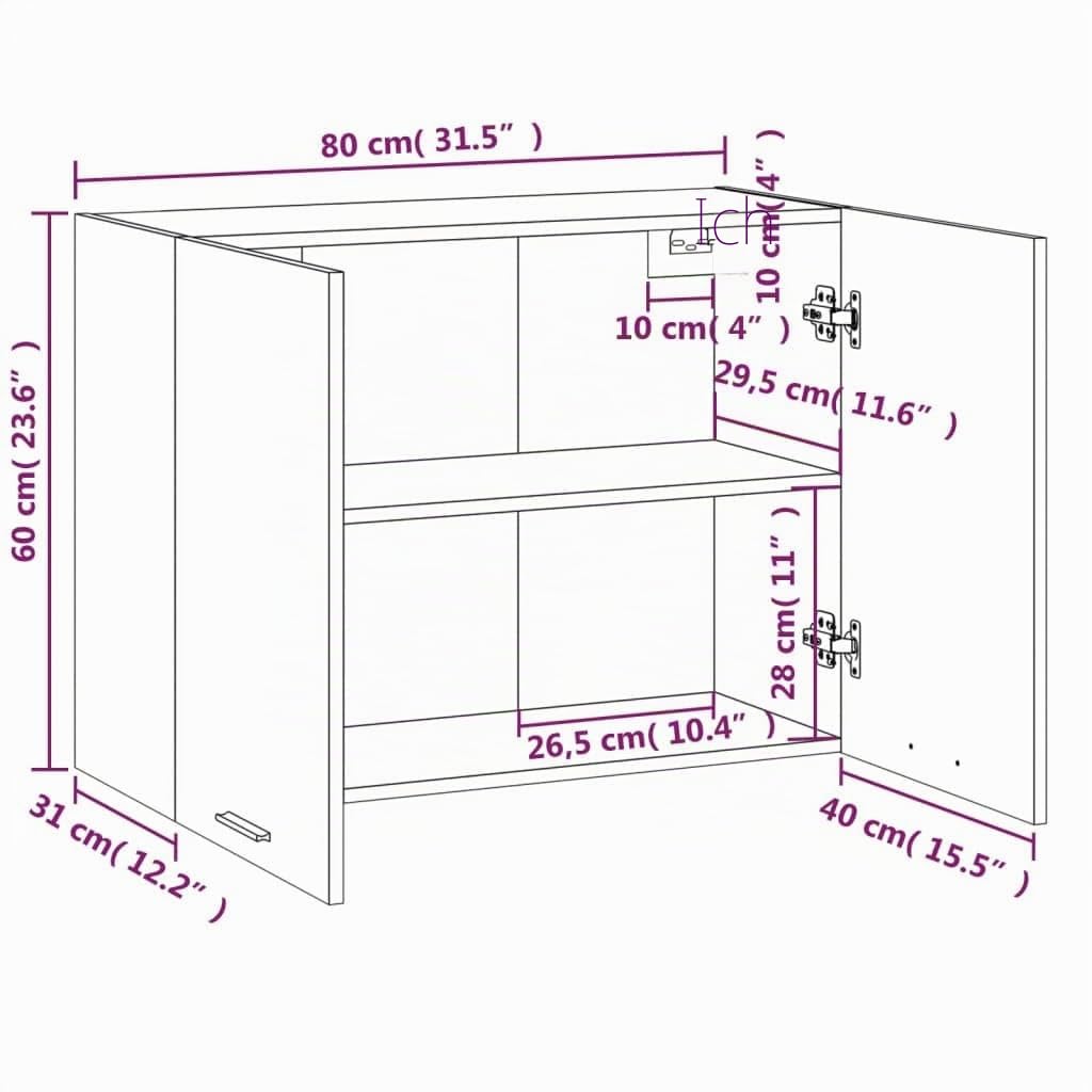 vidaXL Hängeschrank Lyon Grau Sonoma 80x31x60 cm Holzwerkstoff, Küche Schrank, Einbauküche, Küchenzeile, Küchenmöbel, Oberschrank, Küchenschrank