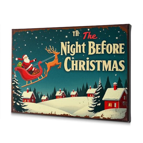 Toile décorative pour salle de bain Noël : cadre traîneau et renne 30x40cm