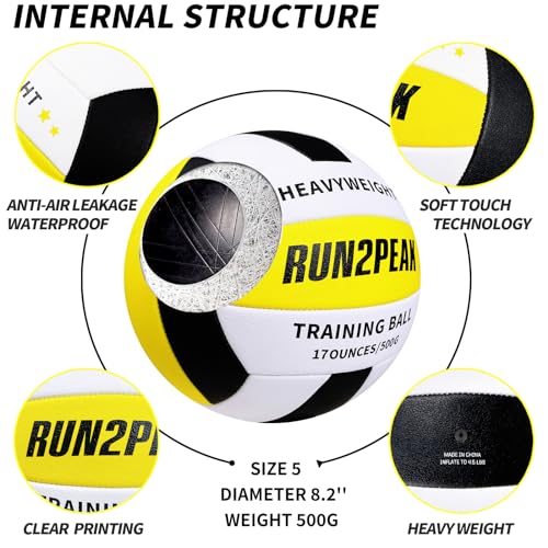 Image of RUN2PEAK Heavy Weight Volleyball Ball Official Size 5 Setter Training Volleyballs PU Practice Volley Balls for Indoor Rebounder Equipment Setters Weighted Volleyball Setting Trainer