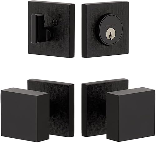 Viaggio 628974 Rosetón de lino de 2-34 pulgadas de fondo con perilla de latón cuadrato y cerrojo a juego en juego de entrada negro satinado