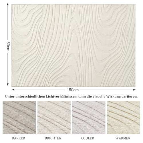 WONGS BEDDING Wohnzimmer Teppich Modern Waschbar 80x150cm, Creme Wellen – Ansicht 2
